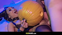 Nerdy guy’s lucky day with sexy babe in costume